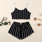 Summer Casual Pajamas Set for Women Sleepwear Sexy Lingerie Sleeveless Striped Tank Top Vest + Shorts Set Pijamas Homewear