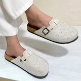 Shiny Rhinestones Outdoor Slippers Women's Shoes 2026 Summer Trend Luxury Platform Sandals Black Buckle Cork Clog Luxury Mules