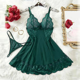 Summer Sleep Shirts Sexy Lingerie Women Mesh Nightgown Exquisite Ultra-thin Lace Embroidery Pajamas Hot Sleepwear With Thongs