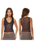 Summer Women Dots See-through Mesh Tank Tops V-neck Slim Fit Vest Fashion Club Sleeveless Shirts Streetwear