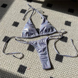 Glitter Sparkling High Cut Halter Bikini Female Swimsuit Women Swimwear Two-pieces Bikini set Bather Bathing Suit Swim V5102S