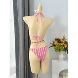 With Pants Striped Halter Bikini Female Swimsuit Women Swimwear Three-Pieces Bikini Set Brazilian Bather Bathing Suit Swim V7838