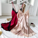 Summer Nightwear Women's Satin Pajama Set Fashion V-Neck Lace Strap Nightwear Loungewear For Sleeveless Pink Nightwear Set