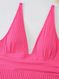 2026 V Neck Swimsuit One Piece Solid Vintage Swimwear Women One-piece Bathing Suit Female Padded Beach Wear Swimming Beachwear