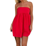 Women Sleeveless Strapless Backless Mini Dresses Summer Solid Color A-line Dress