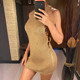 2026 Sexy Backless Cut Out Crochet Knitted Tunic Beach Cover Up Cover-ups Beach Dress Beach Wear Beachwear Female Women V5461