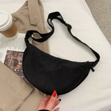 1pc Women Large Color Solid Nylon Half Moon Daily Street Fanny Pack Waist Bag Capacity Travel Crossbody