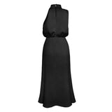Foridol One Shoulder Turtleneck Tank Satin Women Party Dress Robe Zip Sleeveless Elegant Vintage Folds Women Clothing 2025