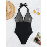 Sexy Shiny Sequins Deep V Backless Monokini Halter Women Swimwear One Piece Swimsuit Female Bather Bathing Suit Swim Lady K4996