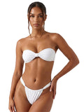 Women Summer 2-Piece Swimsuits Knot Front Strapless Bikini Bra and Elastic Bottoms Sets for Beachwear Bathing Suit