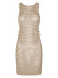 2025 Backless Cut Out Crochet Knitted Tunic Beach Cover Up Cover-ups Beach Dress Beach Wear Beachwear Female Kaftans for Woman
