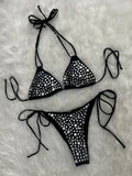 DEKA Luxury Black Diamond Bikini Women Sexy Rhinestone Push Up Mini Swimsuit Brazilian Beach Bathing Suit Thong Swimwear Biquini