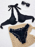 Ruffled Frilled Halter Underwired V-bar Bikini Women Swimsuit Female Swimwear Two-pieces Bikini Set Brazilian Bathing Suit Swim