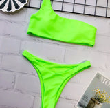Bikini 2026 Sexy Swimwear Swimsuit Women Single Shoulder Fluorescent Green Bikinis Set Bathing Suit Beach Bikini Female Push Up