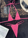 Shiny PU Leather Extreme Mini Micro String Bikini Female Swimsuit Women Swimwear Two-pieces Bikini Set Halter Bathing Suit Swim