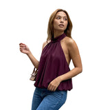 Women Summer Halter Top Sleeveless Backless Solid Color Loose Vest for Club Party