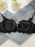 Women's Sexy Lace Splice Floral Pattern Bra Set with Steel Ring Gathered Support Easy Wash Quick Dry Underwear Set YS2991