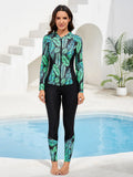 2026 Long Sleeve Zipper Surfing Swimsuit Print Pants Swimwear Women Two Pieces Diving Clothes Beachwear Bathing Swimming Suit
