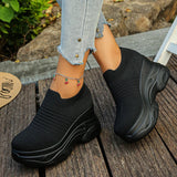 Breathable Mesh Chunky Platform Sneakers Women Plus Size 42 Thick Bottom Sport Shoes Woman Black White Knitting Walking Shoes