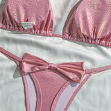 Glitter Sparkling Bow Halter Bikini Female Swimsuit Women Swimwear Two-Pieces Bikini Set Padded Bather Bathing Suit Swim V7567