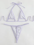 Shiny PU Bikini Extreme Mini Micro Thong Bikinis Female Swimsuit Women Swimwear Two-pieces Bikini Set Halter Bathing Suit Swim