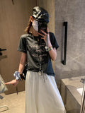 Spliced Lace Elastic High-waisted Slimming Skirt White Lace Trim Skirt Elastic Waist Casual Summer Style Skirt For Women 6S7Q