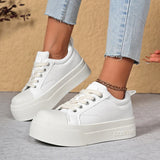 Korean Round Toe Platform Sneakers Women 2026 Autumn Lace Up Thick Bottom Vulcanized Shoes Woman Plus Size 43 Non Slip Sneakers