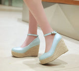 NASBAVI Classic Wedges Shoes for Women Spring Casual Ankle Straps High Heels Pumps Shoes Green Wedge Wedding Office Shoes Female