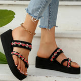 2025 Thick Bottom Clip Toe Slippers for Women Fashion Floral Fabric Wedge Sandals Woman Summer Eva Wear-Resistant Slides Female