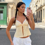 Women's Summer Halter Neck Camisole Sleeveless Open Back Deep V Neck Striped Cami Tank Tops