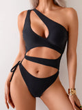 Cut Out Asymmetric One Shoulder One Piece Swimsuit Women Swimwear Female Monokini High Cut Bather Bathing Suit Swim Beachwear