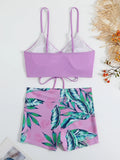 Tropical Print Drawstring Bikini 2026 Women High Waist Swimsuit Tie Front Shorts Swimwear Female Bathing Suit Swimming Summer