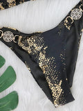Snake Print Halter Diamond Bikini 2025 Women Swimwear Female Swimsuit Two-piece Bikini Set High Cut Bathing Suit Swim Beach Wear