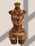 Four-pieces Bikini set Bather Bathing Suit Swim Tie Dye With Skirt Halter Cover Up Bikini Female Swimsuit Women Swimwear K8114
