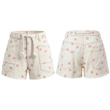 Women's Summer Denim Shorts with Pockets Casual Stylish Dot Print Mid Rise Tie-up Belted Wide Leg Jean Shorts
