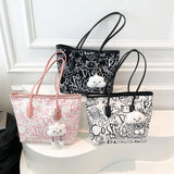 Large Capacity Printed Tote Bag, Fashion and Versatile Casual Single Shoulder Handbag with Pendant, College Style Women's Bags