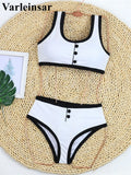 2026 New With Button Mid Waist Bikini Female Swimsuit Women Swimwear Two-Pieces Bikini Set Padded Bather Bathing Suit Swim V8315