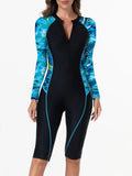 2026 Zipper Rushguard Long Sleeve Surfing Swimsuit Women One Piece Tie Dye Swimwear Female Bather Bathing Swimming Swim Suit XXL