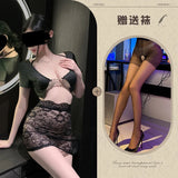 Sexy lingerie, lace butt-covering secretary uniform, sexy pure desire flirting pajamas set