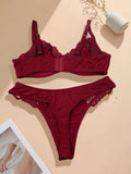 Plus Size Wine Red Lace Bra Set Soft Underwire Push Up Gather Uplift Anti Sagging Sexy Lingerie 2 Piece Panty Set
