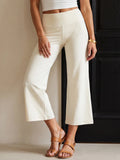Women Solid Color Capri Pants High Waist Skinny 3/4 Length Flared Pants Casual Loose Fit Cropped Jogging Trousers Daily Summer