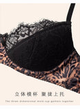 Sexy leopard print lace underwear for women, thin, small breasts, push-up, large bra, anti-sagging bra, new style