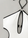 Hollow Out Wrinkled Halter One Piece Swimsuit Women Thong Swimwear Female Backless Monokini High Cut Leg Bathing Suit Beach Wear