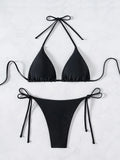 ZTVitality Sexy Set Damen Black Triangle Tie Side Bikini 2025 New Biquini Padded Pad Halter Backless Swimsuit Women Swimwear