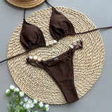 Sexy Shiny Halter High Leg Cut Bikini Women Swimwear Female Swimsuit Two-Pieces Bikini Set Padded Bather Bathing Suit Swim V6601