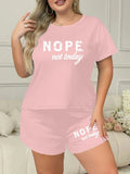 Plus Size 3XL 4XL 5XL Casual Loungewear Letters Print Pajamas Set Women's Short Sleeve Tee And Elastic Shorts Homewear