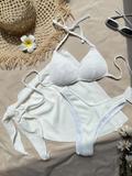 3 Pieces Triangle Bikinis 2026 Solid Swimwear Female Sexy Swimsuit Women & Beach Skirt Bathers Bathing Swimming Swim Suit