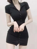 South Korea 2023 New Spring/Summer Dress Small Sexy Slim Fit Temperament Tight Short Sleeve Slim Wrap Hip Short Dress IDEI