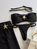 3 Pieces Starfish Thong Bikinis 2026 Solid Swimwear Female Sexy Solid Swimsuit Women & Beach Skirt Bathing Swimming Swim Suit