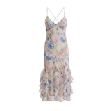 Sexy Backless Cross-strap Dress Elegant For Women With Stylish Design Ruffle Trim Slim Fit Fairy-style Beach Dress Charming FD1T